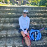 Lara Spencer Instagram – My new normal for outdoor tennis.🎾 visor✅neck gator✅ long sleeve crew neck ✅ fingerless gloves ✅. (Not willing to give up the cute skirt yet but legs slathered in serious SPF. Wish I had started doing it sooner!