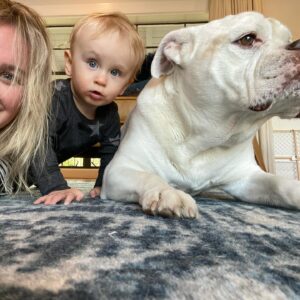 Laura Bell Bundy Instagram - Today we said goodbye to our beloved bulldog Polly. Most bulldogs don’t jump fences and live till they’re 14, but Polly did. She had the spirit of a puppy her whole life, spry, energetic, loving. She had some real FOMO and never wanted to miss an opportunity to socialize or meet a new human she could love on.  She LOVED people. She’d try to sleep on my face sometimes.  She could do paw and kiss on command. She was such a good listener.  She was such a pretty pup. That FACE! When Thom and I met, she was there, when we married, when we had Huck, she was there . Huck’s first word was ‘Dog’ bc he loved Polly.  Polly has always been there. It’s going to feel so empty without her.  She will always be missed and always in my heart. I love you Polly Wally doodle. 💔 #puppylove