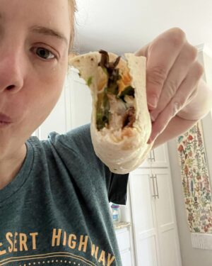 Laura Slade Wiggins Instagram - My new favorite meal prep is to buy a few salad mixes that I like, pick a protein and add it to a protein tortilla. Super delicious, nutritious, and busy mama friendly!
