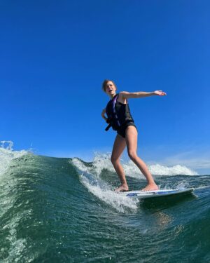 Laura Slade Wiggins Instagram - Last day of summer! Glad that I got to be out on the surf board with a bunch of awesome people in the boat. Thanks @lindakfit for the awesome photo! @kyleweishaar for the boat! #soakupthesun #lastdaysofsummer #wakesurf