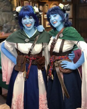 Laura Bailey Instagram - Had SO MUCH fun fully becoming Jester! and having @itsginnydi there with me only made it that much more magical. 💙

Thank you to @jennernugen for your otherworldly ability to create this costume literally in front of my eyes and to @brutalbee for the transformation!! 

Happy 7 years bbs! U poopin? #CR7years #criticalrole