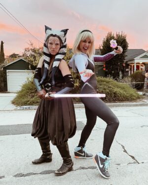 Laura Bailey Instagram - Spider Gwen and Wolverine had symbiote. Also my bloodstream is now 80% sugar. 
Thank you to my bestie, Ahsoka (@pamelajoybaker) for the pics!