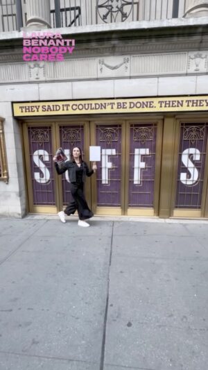 Laura Benanti Instagram - The middle-aged are at the gates! @laurabenanti is marching across Broadway to promote her solo comedy show NOBODY CARES! Next is the cast of @suffsmusical. Head to the link in @playbill’s bio to learn more about Laura’s show at the Minetta Lane Theatre.