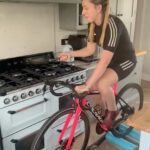 Laura Kenny Instagram - Mum multi tasking at it’s finest! Pancakes, bikes, kids and of course @wholeearthfoods peanut butter. What could possibly go wrong! Better batter pancake mix keeping my family going this Pancake day. Whats your favourite toppings? #pancakeday #betterbatter #ad