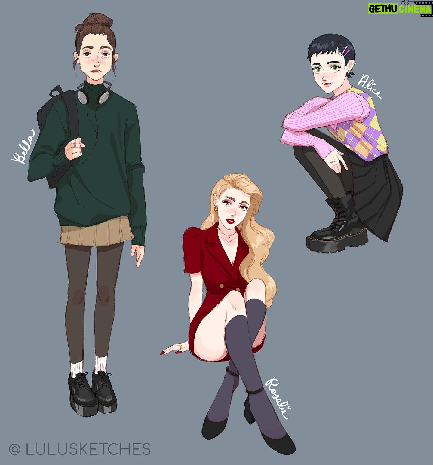 Laura Price Instagram - my #twilight project will continue indefinitely because I like twilight. here are some gals drawn on my ipad on procreate. Rosalie and Alice are wearing blush, don’t @ me about vampire logistics because I don’t have the answers