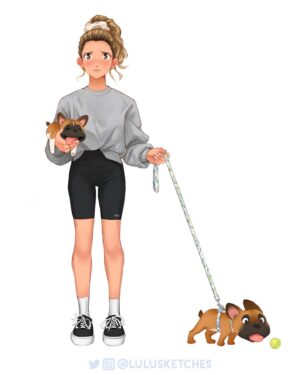 Laura Price Instagram - my daily work from home attire #ootd starring my pups Mabel and Huxley! you can watch the full drawing   painting process over on my youtube channel! youtube.com/lulusketches (link in bio). drawn on my ipad on the app #procreate