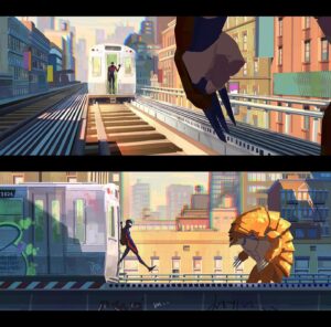 Laura Price Instagram - a couple more color keys I painted for #spiderverse. thank you for your guidance @okeefe_artist and @deangordonart! graffiti by @ephew #acrossthespiderverse