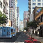 Laura Price Instagram - city practice: San Fran-ish. I’ve been wanting to paint some cities since getting the art of spiderverse- what an incredible collection of artwork. I love how geometric the pieces are, so I mostly used a default square brush for this. I wanted to try a Brooklyn piece but figured I’d ease in with an San Francisco-inspired street. I learned a lot during this one and I’m SO ready to start my next one and not make the same mistakes 😂 I went overboard with details in this one- will try to chill out next time. Onto Brooklyn!