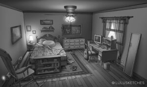 Laura Price Instagram - Bella’s bedroom, version 1! I’ve been working on a few different angles and configurations, but I liked the direction this one was going in so I added some tones. my fav part is how it awkward this layout makes it for Edward to come in the window.
In case you’re new here, I’ve been working on a personal project based on the #twilight books. also started enjoying the movies unironically along the way