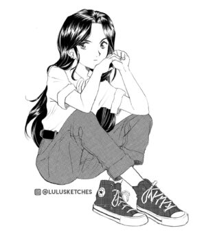 Laura Price Instagram - #manga for fun! I’ve always wanted to draw manga so I’ve been practicing every night for the past couple weeks. here’s my first real attempt since middle school 😅 if you can’t tell, my favorite mangaka is kosuke fujishima! I referenced the pose from a model on pinterest. drawn on #procreate with the brush ‘procreate pencil.’