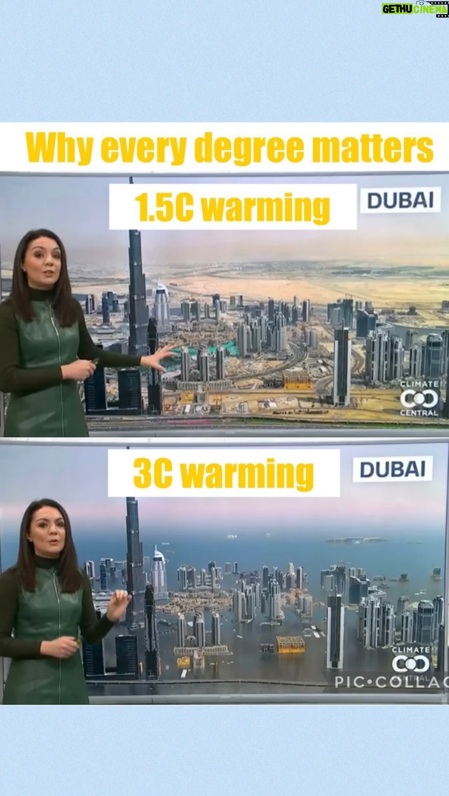 Laura Tobin Instagram - 🌡️ Why every day matters 1.5C vs 3C This is what Dubai-host of COP28-looks like with 1.5C warming (what we are aiming for) vs 3C (what we are on track for) plus London and Glasgow @climatecentral have published a new round of ‘pictures of our future’ for major cities around the world. There are 196 in total They are photo realistic images of what our futures look like if we can reduce emissions and limit our warming to 1.5c or stick with our current path! The climate and energy choices we make this decade will influence how high sea levels rise. #which future will we choose?