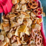 Laura Vitale Instagram – A party in your mouth!! So good you’re gona love itttt!!!! Listed ingredients below! 
10 cups of assorted crackers/cereal/pretzels of choice 
8tbsp of melted butter 
1.5 tbsp of Worcestershire sauce 
2 tbsp of granulated garlic
2 tsp of granulated onion
Paprika for color
Seasoned salt to taste 
Parsley to taste