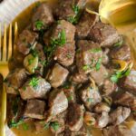 Laura Vitale Instagram - I cannot even explain to you just hot good these beef tips are and come together in literally under 20 minutes. Such a fav, you MUST serve them alongside mashed potatoes or buttered noodles to absorb all that luscious gravy and you’ll get a standing ovation I swear! Make them!!!