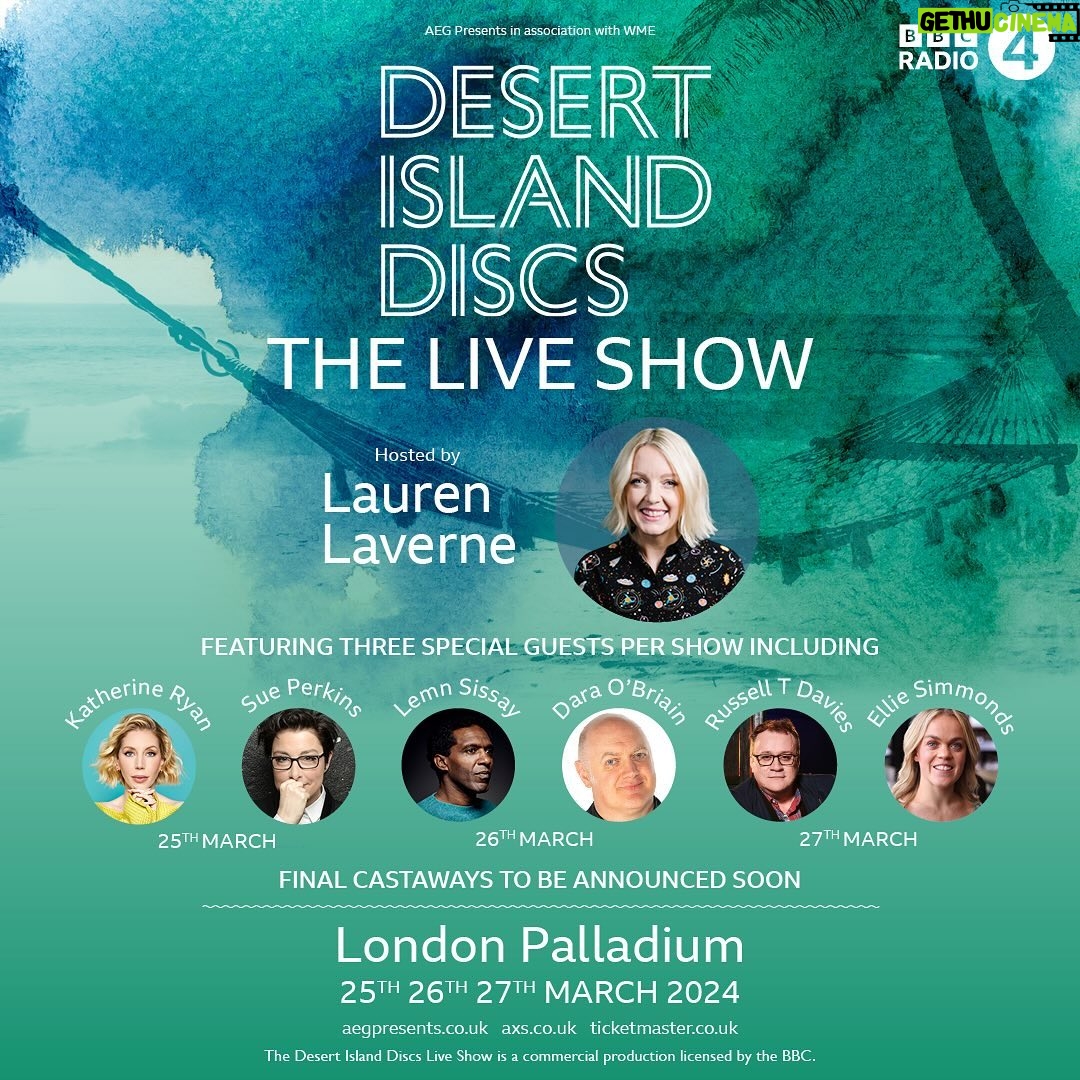 Lauren Laverne Instagram - Today we announced some very special shows celebrating over 80 years of #DesertIslandDiscs. So excited to welcome this wonderful lineup of castaways to the stage! Find out more about Desert Island Discs: The Live Show at www.aegpresents.co.uk