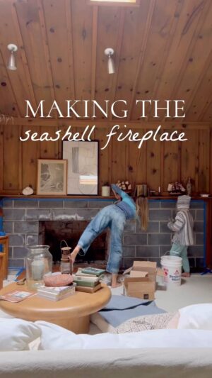 Lauren Liess Instagram - our beloved seashell fireplace… it almost made us stay!!! 🌊  I get into the details of the project in my newly released book, Beach Life: Home, Heart & the Sea. ✌️