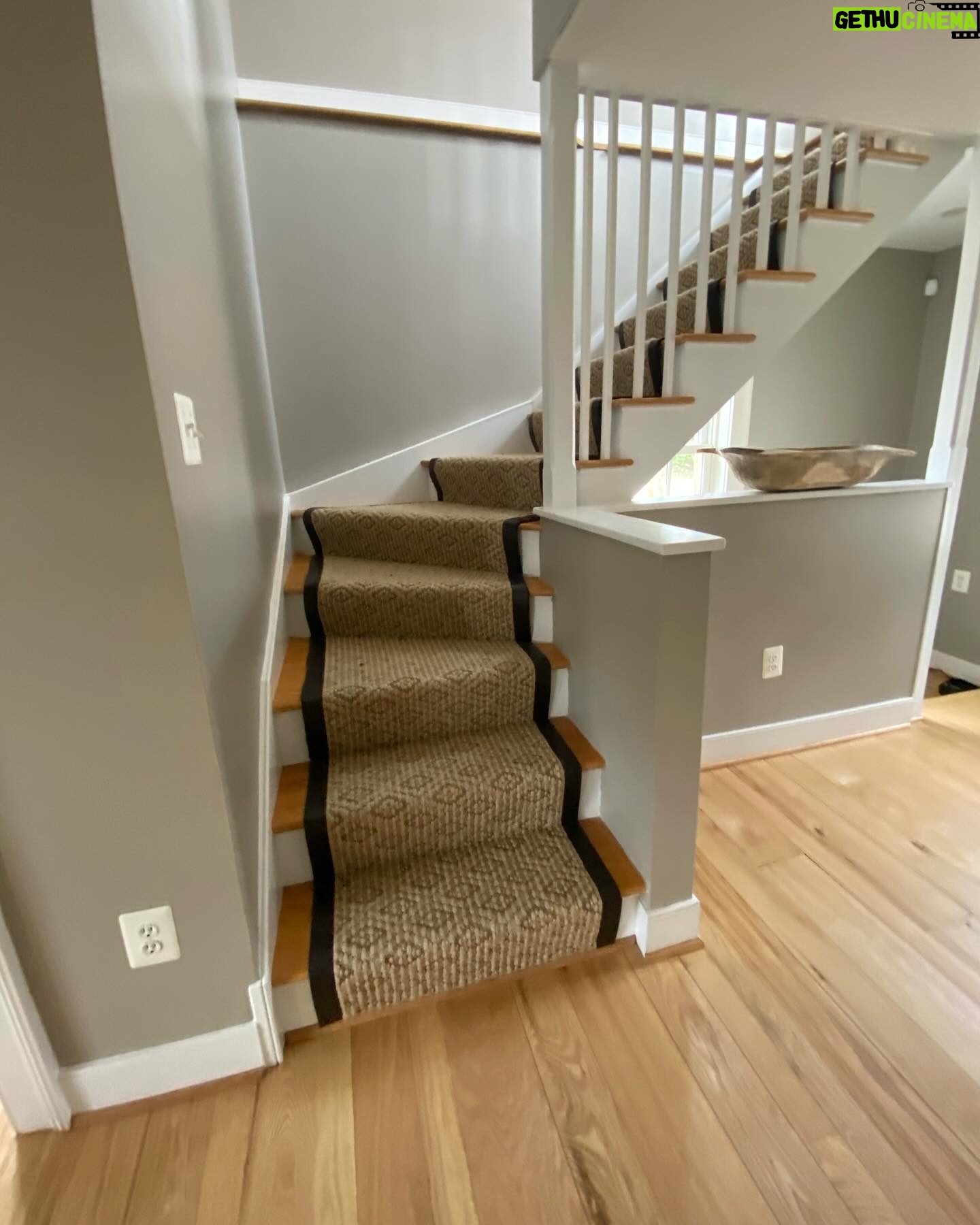 Lauren Liess Instagram - New stairs who dis 🤎 {swipe for before} Our clients wanted to make their outdated family room-kitchen addition feel as timeless and true as the rest of their historical home to get it truly functional for their horse-loving family. A soft palette of bluestone floors, creamy plaster walls, antique beams, and grays & camel tones along with time-tested furnishings and architectural details (I have had a similar inspiration stair railing pinned for so many years and was so excited to finally get to use that baby!!) completely transformed the space. We’re so thankful to our clients for their trust and to the amazing team we got to work with! 🤎🐴 Interior Design by @laurenliessandco Architecture by @sutphin_architecture Renovation by @casecohomes Sofa is the “Libris” in the softest camel damask from my collection with @taylorkingfurniture