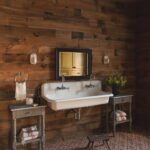 Lauren Liess Instagram - All about cozy places spaces right now ❄️ We’re having the prettiest winter in Northern VA (check my stories for this AM’s sunrise) and I’m loving it!! This is the kids’ bathroom in one of my favorite projects our design firm has done everrrrr that I have been meaning to share and do intensive blog posts about for waaaay too long. Only so many hours in a day I guess, but for now, please enjoy this fun tile warm wood paneling 🧡 photo @helennorman