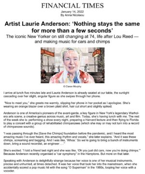 Laurie Anderson Instagram - “Lunch with the FT” feature is available now.  Article by Anna Nicolaou