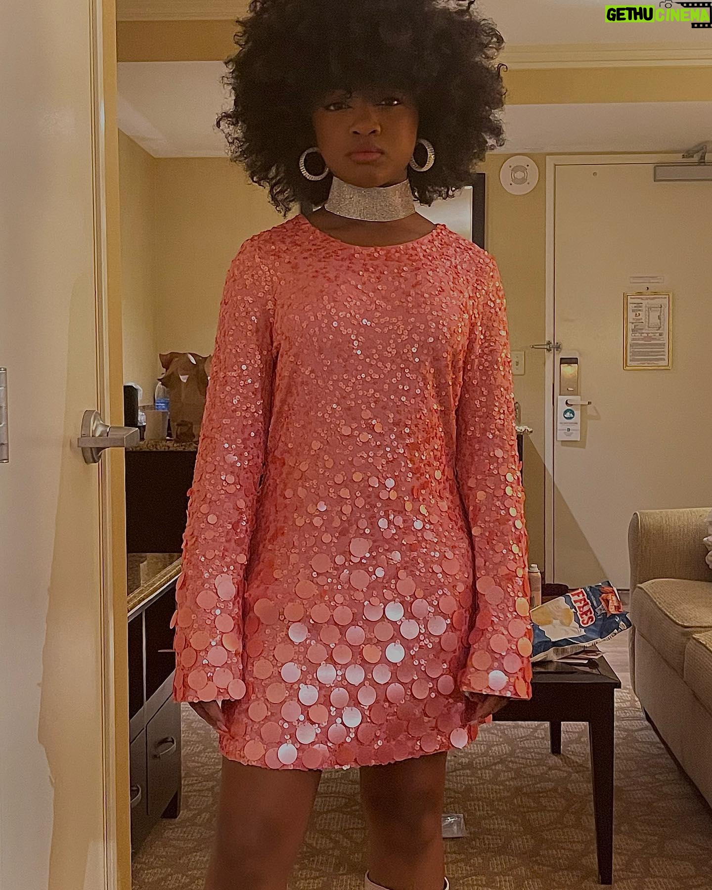 Leah Sava Jeffries Instagram - lol ik i’m late but here’s pre-oscars. dress: thank you to for my dress: @loveshackfancy makeup: @beautybyberenz
