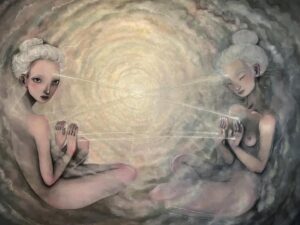 Léna Brauner Instagram - -Zdroj-
olej na plátně 
přibližná velikost 160x220 cm

Tento obraz jsem začala malovat 16.8. 2021 a dokončila ho 19.1. 2022.

Je to první obraz, který jsem začala malovat na Bali.

Je to první obraz malovaný po vážným úrazu pravé ruky z nehody na motorce.

Je to první obraz malovaný olejem.

Je to taky můj největší obraz malovaný na plátno.

A v neposlední řadě je asi nejzásadnější svým významem a hloubkou v osobní rovině.

Inu, klenot. 

Opět vám dávám nahlédnout do jeho různých poloh, které jsem fotila v různé časy, různých dní. 

Na poslední fotce, je žába, které bych touto formou chtěla poděkovat, jelikož se mnou byla jako patronka, která dohlížela přibližně pět týdnů až do jeho dokončení a v den, kdy zaschnul svrchní matný lak, odešla jelikož její práce byla završena. Celých pět týdnů se mnou žila v ateliéru a odcházela maximálně na 10h, co několik dní. Vždy si sedla nad levý horní roh obrazu (z jejího pohledu nad pravý). Dveře měla vždy otevřené. 

Malovat tento obraz, byl magický zážitek a já moc děkuji za to, že jsem mohla být součástí tvorby. Děkuji mým průvodcům, děkuji prostoru a děkuji tobě, drahá H. 

Ach.