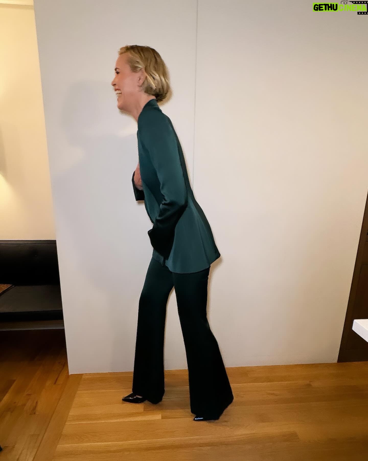 Leslie Bibb Instagram - green with envy... i need this @galvanlondon suit in my life all the time... thanks @cinemasociety for giving me another reason to play dress up this week and for discussing all things @palmroyaletv and #dinahdonahue...