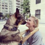 Leslie Bibb Instagram - summer saturdaze in the mews... nyc was so magical yesterday... #gus and i are sending hugs and good vibes to everyone...💙🐾 i love you @idiotsivan and thank you for catching this moment with my wolf... #germanshepherd #doghugs #nyc