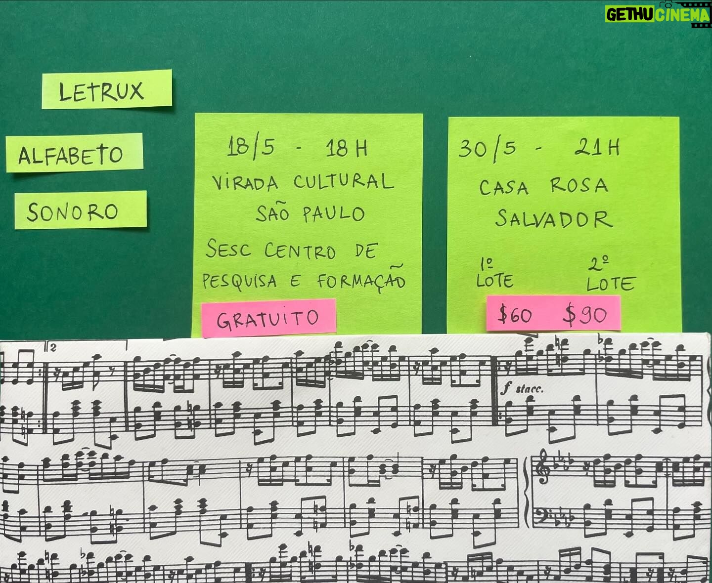 Letrux Instagram - Alô Salvador! Alô São Paulo! Meu outro show, Alfabeto Sonoro, um show de músicas e poesias de A a Z, vai rolar por aí! Acompanhada de @thvivas ao piano e violão 🖤 Dia 18 de maio na virada cultural, no @cpfsesc. De graça, com distribuição de senhas a partir das 17h. Show 18horas. E dia 30 de maio em Salvador na @casarosasalvador, alegria IMENSA de levar esse show pra Salvador pela 1ªx. Ingressos no sympla. Se você já viu esse show e amou, convide alguém astral nos comentários. Gracias e boa semana pra geral. 🍀