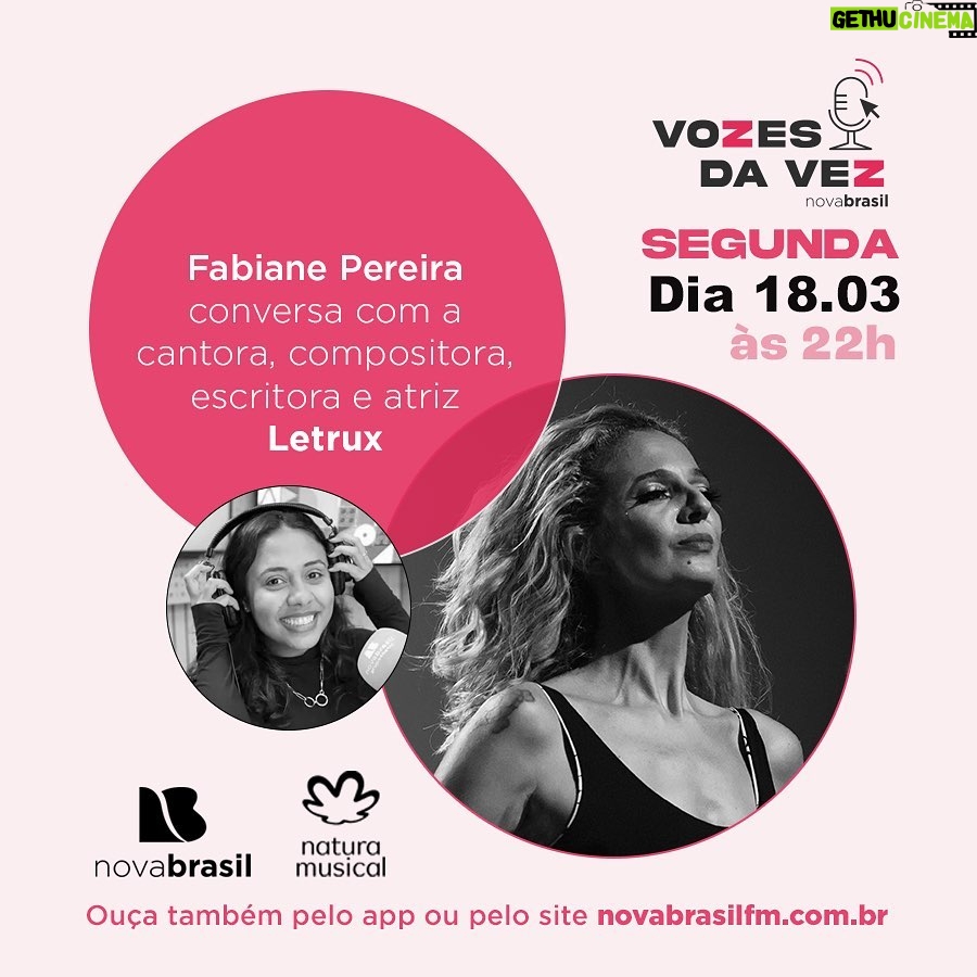 Letrux Instagram - Respeitem nossa história 😂 São anossss de parceria e fechamento por aqui. Atendendo a pedidos, finalmente, teremos @leticialetrux no VOZES DA VEZ, programa que apresento toda segunda, às 22h, na @novabrasilfm. Uma entrevista/conversa entre amigas com muito risos & choros. Depois que for ao ar, fica disponível em podcast em todos os app de áudio 🎧📻 #vozesdavez #letrux #entrevista #mpb #musicapopularbrasileira #climao #radio #rádio #naturamusical #novabrasilfm #novabrasil