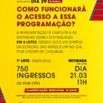 Letrux Instagram - A carioca @leticialetrux estreia na Gare na sexta, 29, com o show “Letrux como Mulher Girafa”. Atenção! O acesso será por meio da campanha Ingresso Solidário. Serão distribuídos 1.500 ingressos gratuitos pela plataforma Sympla e outras 500 pessoas poderão entrar no dia por ordem de chegada. Para validar sua entrada, não esqueça de trazer 1 kg de alimento não perecível (exceto sal). As doações serão feitas para o programa do @governodoceara "Ceará Sem Fome", que leva comida à mesa de cearenses em situação de extrema pobreza. Os ingressos antecipados serão disponibilizados em dois lotes de 750 unidades: o primeiro, no dia 21.03 (quinta-feira), a partir das 11h; e o segundo, no dia 26.03 (terça-feira), também a partir das 11h. Somente 01 por CPF. Quando estiver liberado, eu publico o link nos stories, tá? Fique de olho que, aos poucos, vou soltar a programação completa por aqui. Há dois anos a gente combina 🤍 #pratodomundover Descrição em texto alternativo. 〰 A Estação das Artes é um equipamento da Secretaria da Cultura do Estado do Ceará, gerido em parceria com o Instituto Mirante. #EstacaodasArtes #SecultCE #GovernodoCeará #InstitutoMirante #agentecombina