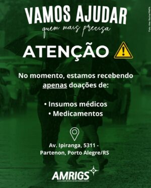 Letrux Instagram - Continuem doando água também, claro, mas quem puder fazer doações mais específicas, estão precisando. Toda a rede de agências dos Correios nas regiões nordeste, sudeste e sul, está recebendo doações. Bora lá ❤️‍🩹

@amrigsoficial está recebendo doações de insumos médicos e medicamentos. 

é isso, força pra geral ⚡️