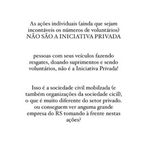 Letrux Instagram - texto por @fredoderich 

🔑 enchentes@vakinha.com.br - @badincolono 

🔑 09352141000148 - Instituto Brasileiro de Solidariedade

🔑 doacoes@cufa.org.br - Central Única de Favelas

🔑 deisefalci@gmail.com - Resgate de Animais

Compartilhe. Toda ajuda é bem vinda!