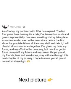 Leva Bates Instagram - It’s been one year ago today since I left AEW. Really?! Then I started to think, what all did I accomplish since leaving?…… and I gotta say I am pretty damn proud of me! It’s hard to see what all you do when you are you & unable to step outside of yourself. Plus being so incredibly focused on goals will make a person think they must always be doing more. It is so terrifying to have to redirect & change the course of your life. But when life throws you those monkey wrenches, use those to build your dreams But seeing this “it’s been a year” reminder, put things in a positive perspective for me. I wanted to share some positivity with you all. Is there more I wanna do? Oh hell yeah I do! I got so many more things to accomplish! With that being said, I’m available for bookings 😝 I think I’m leaving something off the list, but here’s what I’ve done within that year: