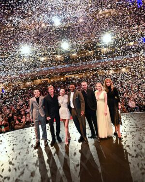 Li Jun Li Instagram - Last but certainly not least, our premiere in Paris two weeks ago at the beautiful @legrandrex . 🥂🍾 What a welcome! Thank you, #Paris, thank you, #Balmain for this epic dress, thank you to the team that put my jet lagged self together and the everyone who made this magnificent evening happen. 💙🤍❤️

Stylist | @highheelprncess 
Dress   Jewelry | @balmain 
Makeup | @aureliepayenmakeup 
Hair | @jillianhalouska 
Shoes | @stuartweitzman 

@personapr | @jadejacquelyn 
@babylonmovie | #babylonmovie