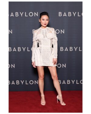 Li Jun Li Instagram - Last but certainly not least, our premiere in Paris two weeks ago at the beautiful @legrandrex . 🥂🍾 What a welcome! Thank you, #Paris, thank you, #Balmain for this epic dress, thank you to the team that put my jet lagged self together and the everyone who made this magnificent evening happen. 💙🤍❤️

Stylist | @highheelprncess 
Dress   Jewelry | @balmain 
Makeup | @aureliepayenmakeup 
Hair | @jillianhalouska 
Shoes | @stuartweitzman 

@personapr | @jadejacquelyn 
@babylonmovie | #babylonmovie