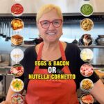 Lidia Bastianich Instagram - Eggs & Bacon or Nutella Croissant!? 🍳🥓🥐 We visited @faema_canada for a delicious lunch demonstration with Chef @lidiabastianich, featuring an amazing selection of @fabbricanada products, where we got her food takes in our ‘This or That’ Challenge 👀 Catch Lidia’s Kitchen, presented by @marcangelofoods, on @TLNTV: Mon to Fri at 6:30P Sun at 6P, 6:30P! 📺 #lidiaskitchen #chef #italianfood #cooking #pizza #napoli #newyork #nyc #eggs #eggsandbacon