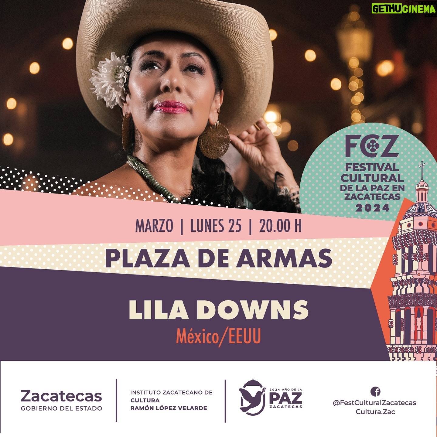 Lila Downs Instagram - ¡Ay! Que emoción volver a Zacatecas. Nos vemos el próximo 25 de marzo en el Festival Cultural de la Paz de esta tierra hermosa. Entrada libre. @festival_cultural_zacatecas #LilaDowns #concierto #musicamexicana #Oaxaca #regionalmexicano