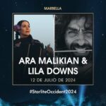 Lila Downs Instagram - ⭐️LILA DOWNS, una de las artistas más influyentes y representativas de la música mexicana, actuará en #starliteOccident2024 🎻 Además el prodigio del violín, ARA MALIKIAN, presentará en el festival boutique su show “Ara”. 🗓️ 12 julio – 22:00h    🎟️ Entradas A LA VENTA MAÑANA A LAS 12H en nuestra web. Habrá periodo de preventa para clientes DE STARLITE de 10h-12h.    #StarliteOccident2024 #muchomasqueunfestival