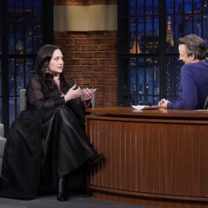 Lily Gladstone Instagram - Tune into tonight for an episode of “Seth Meyers and I both talk with our hands a lot.” OR “The Late Night game of invisible Hot Potato!” 

Had an amazing time visiting with @latenightseth and can’t thank him enough for having me!

📸Lloyd Bishop/NBC
👗 Gabriela Hearst @gabrielahearst 
Earrings and rings: @jenniferyoungerdesigns 
@ataumbimetals
M/u: @nickbarose 
Hair: @marcmena