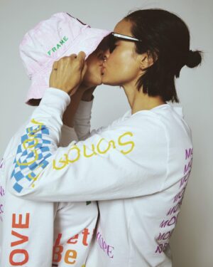 Lina Esco Instagram - @unemployedmagazine & @frame collab in the name of PRIDE. love being a part of this with my homies! 100% of the proceeds go to @glits_inc !!! #loveislove (t-shirts are available now)