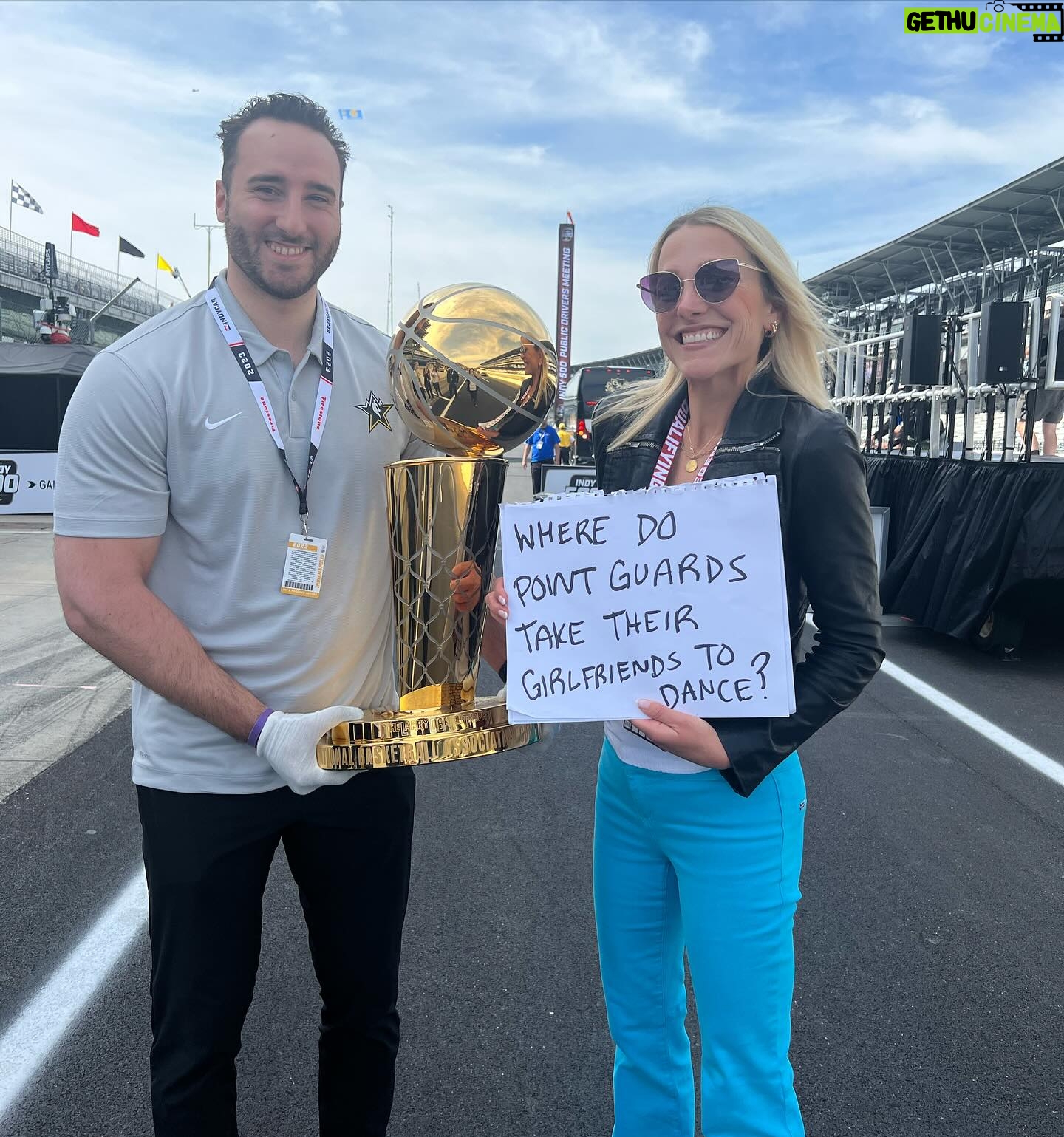 Lindsay Czarniak Instagram - Love mixing sports! The @larryobrientrophy at the Indy500 last year. #JOTD #sports #basketball #indycar #tbt #champions