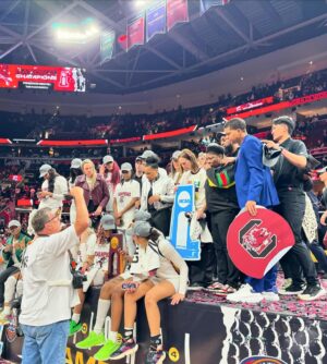 Lindsay Czarniak Instagram - An epic afternoon in Cleveland watching the @gamecockwbb win a championship with @lindsaycz and the kids. Kudos to coach @staley05 on another ring. It’s fun watching the golden age of women’s sports. Happy and proud. Thanks for the hospitality. Go Cocks!