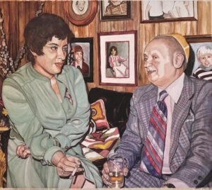 Lisa Edelstein Instagram - “The Conversation” watercolor and charcoal on paper. 36 x 28.5 #watercolors #family #painting