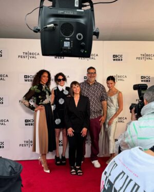 Lisa Edelstein Instagram - One last batch of pics from the fun that was @tribeca before we head back west! So nice to see family and friends in my old hometown. I ❤️ NY!
Hair and makeup by @lizomakeup (thank you Lizette!)
Dress by @prada 
Shoes and bag by @stellamccartney #vegan 
and beautiful earrings and bracelet by @martinkatzjewels - wow! 
If you look closely you can also see a gorgeous @rachelkatzjewelry ring that the hubby got me for our anniversary (nice work @robertrussellworks ❤️)