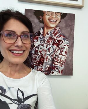 Lisa Edelstein Instagram - “Junior High”, Self portrait, oil on canvas, 16x20 😛 #selfportrait #oilpainting #figurativeart 
Post your self portraits too!