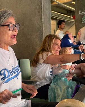 Lisa Whelchel Instagram - My mother (Granny Fabulous) and stepfather (Grandfather Great) are huge @dodgers fans. Due to health concerns, we didn’t know if they would ever be able to attend another game. But last night happened and it was a magical memory. 🧢⚾️💙🤍 🌭#gododgers #gomomma