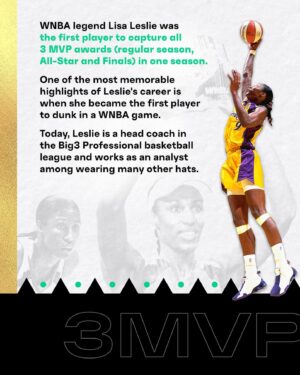 Lisa Leslie Instagram - #WNBA Black History Spotlight: Lisa Leslie

WNBA legend @lisaleslie was the 1st player to capture all 3 MVP awards (regular season, All-Star and Finals) in 1 season 

One of the most memorable highlights of Leslie's career is when she became the 1st player to dunk in a WNBA game