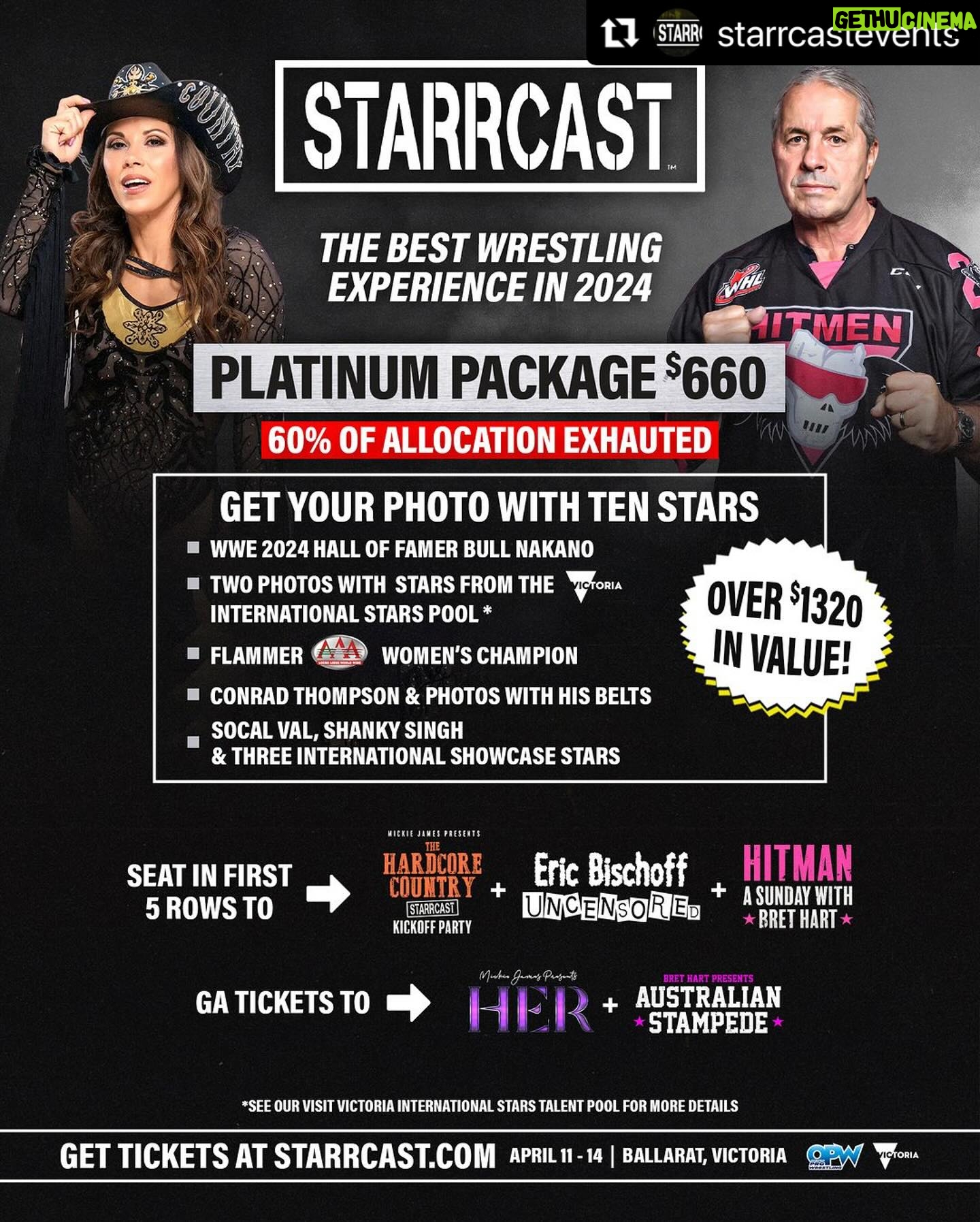 Lisa Marie Varon Instagram - #Repost @starrcastevents with @use.repost ・・・ Did you know that w/ Platinum you get ALL the stage shows (including Hitman: a Sunday w/ @brethitmanhart , @therealericbischoff Uncensored & @themickiejames s Kick Off Party) GA to both #AustralianStampede & #HER MORE! 🎟️starrcast.com🎟️ #VisitVictoria #starrcastdownunder #brethart #ericbischoff #mickiejames #gawtv #HER #australianstampede #womenswrestling