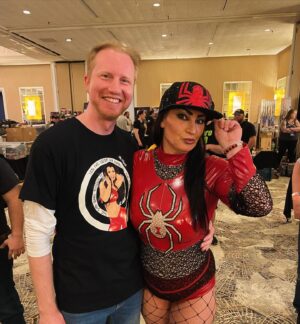 Lisa Marie Varon Instagram - Spent this past weekend at @squaredcircleexpo helping @reallisamarie with her meet & greet. Although I was completely exhausted after, I had an awesome time hanging with her, Adam, and Dani @victoriaweborg over the weekend. Thanks for inviting me, Lisa. I say it all time, but she is the BEST!  Also, peep the hat…I just love that she loves my custom work I make for her. The BEST! 🕷️♥️#widowspeakfreak #wwevictoria