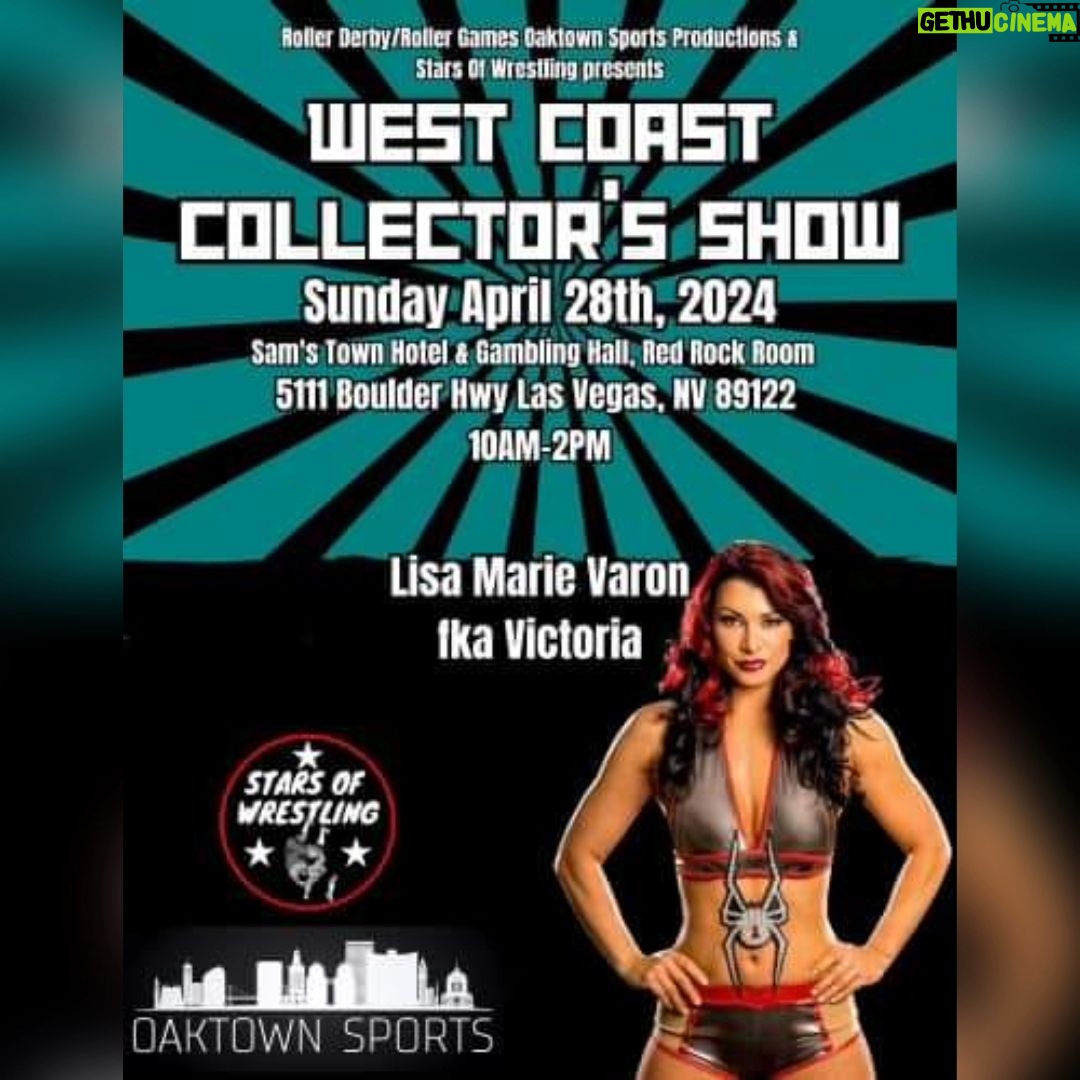 Lisa Marie Varon Instagram - Welcome to the West Coast Collector's Show! Join us at Sam's Town Hotel & Gambling Hall on Boulder Highway in Las Vegas, NV on Sunday April 28th, 2024. Meet you favorite Professional Roller Games Stars, Wrestlers, NBA, NFL, and MLB legends, for a fun day filled with all things collectibles. Meet fellow collectors, browse unique items, and maybe even find that missing piece for your collection. Don't miss out on this exciting event! Tickets: https://www.eventbrite.com/o/stars-of-wrestling-and-oaktown-sports-productions-79232279563 #LisaMarieVaron #LisaVaron #WWFVictoria #WWEVictoria #VictoriaWWE #TNATara #TNAKnockout #TaraTNA #WidowsPeakFreak #WWE #TNA #TNAWrestling #ImpactWrestling #AllTheThingsSheSaid #WidowsPeak #GAWTV #RealLisaMarie #LisaMarieVaronDirect #VictoriaWebOrg #SamsTown #westcoastcollectorsshow #oaktownsports #LasVegas #VivaLasVegas #whathappensinvegas #dlobrown