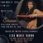 Lisa Marie Varon Instagram - 🗓️ Thursday | March 21, 2024 🕕 Set your Clock | 7PM EST 🔗 Follow | https://twitch.tv/reallisamarie ⭐️ Join me for a Twitch Watch Along, Thursday, March 21st at 7PM EST! This time we will be looking back at the @wwe Diva Bikini Contest from RAW May 30, 2005. It features myself, @hemmepowered, @mrs_candice_michelle, @mariakanellis, and @liliangarcia with @realjerrylawler explaining the rules of the contest. As we watch we can chat about the match. If you are in the chat room, you can ask me questions about the match. Hope you can join and watch with me! Follow me at twitch.tv/reallisamarie and I will see you there! Sponsored and fueled by @deathwishcoffee. I will have a cup of my favorite coffee with me during the stream! Use the code "GAW" for a discount on your Death Wish Coffee purchase! #LisaMarieVaron #LisaVaron #WWFVictoria #WWEVictoria #VictoriaWWE #TNATara #TNAKnockout #TaraTNA #WidowsPeakFreak #VictoriaWebOrg #WWE #TNA #ImpactWrestling #AllTheThingsSheSaid #WidowsPeak #SupportWomensWrestling #WomensWrestling #WomensWrestlingMatters #GAWTV #Twitch #TwitchTV #StreamingOnTwitch #WatchAlong #DeathWishCoffee #MariaKanellis #CandiceMichelle #ChristyHemme #BikiniContest #JerryLawler #WWERAW
